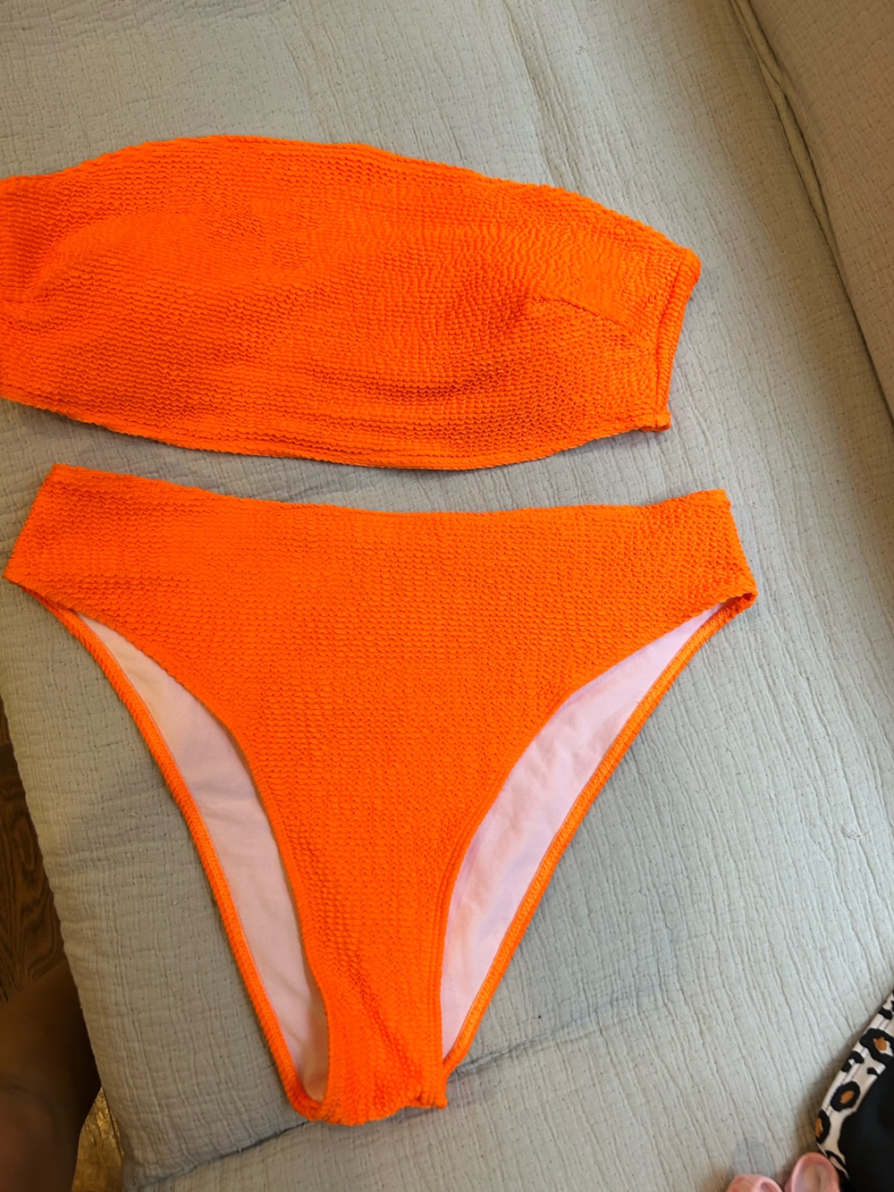 SHEIN Neon Orange Textured Bandeau Bikini Set